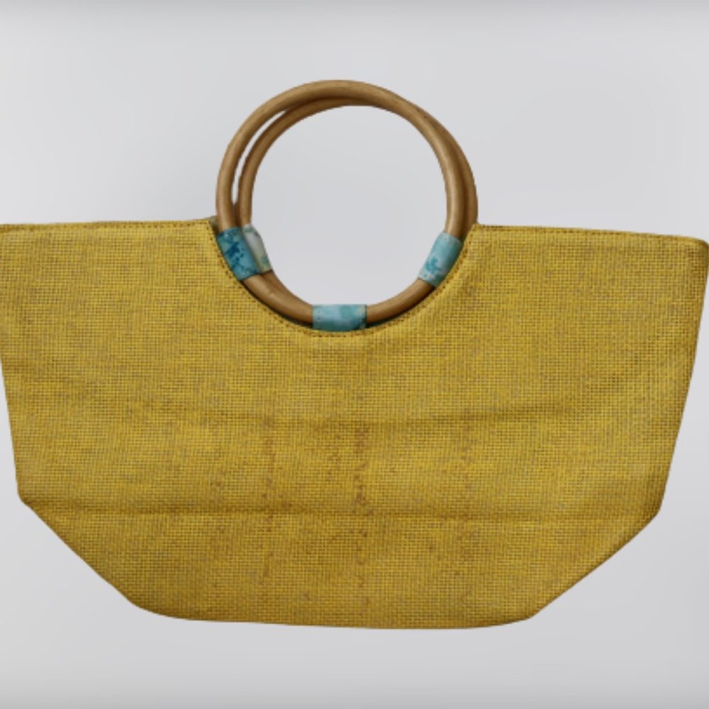 Neiman Marcus Yellow Straw Tote Bag Round Handles